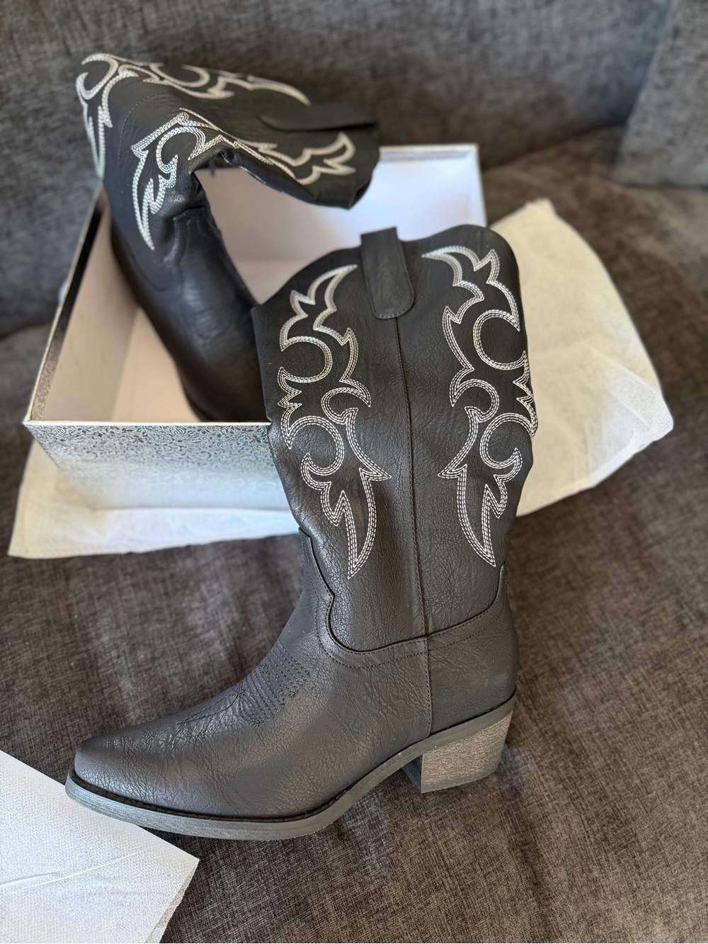 & Other Stories Black Western Embroidered Leather Boots